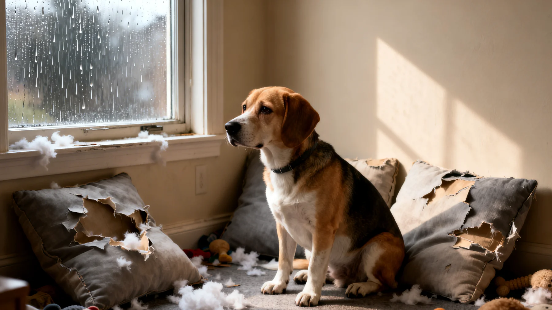 Hunde benötigen ausreichend geistige und körperliche Beschäftigung in der Wohnung, um Langeweile, destruktives Verhalten und Frustration zu vermeiden, insbesondere wenn sie nicht regelmäßig nach draußen können oder bei schlechtem Wetter"